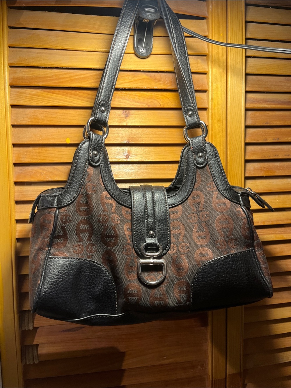 Etienne Aigner Brown and Black Patterned Shoulder Bag